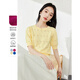 梵希蔓法式鏤空套頭短袖針織衫女2025年夏季新款提花泡泡袖上衣薄 73136 鵝黃色 M