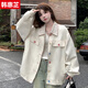 韓惠芷牛仔外套女2025春季新款韓版寬松學(xué)生百搭翻領(lǐng)棒球服夾克女裝上衣 A79杏色春秋 【雙層有內里】 L 【建議100-125斤】