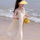 爾山集女童連衣裙吊帶裙2025夏季新款女寶韓版背心裙度假沙灘露背清涼感 米色 110 cm