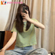VOYDOVE棉質(zhì)別致條紋t恤女夏高腰短袖ins顯瘦2025年新款辣妹時(shí)尚洋氣上衣 抹茶綠條紋【z】 XL 121-135斤