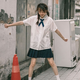 小野七天日系jk襯衫制服裙風(fēng)琴褶短袖泰式校服男女學(xué)生夏裝上衣 娃娃領(lǐng)短袖襯衫女 不含領(lǐng)結 M
