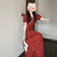 黛瓊紅色連衣裙子女夏季2025新款氣質(zhì)感小個(gè)子穿搭配一整套裝長(cháng)裙 [酒紅色][今年流行小眾設計師氣 S 40/45kg