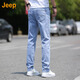 吉普（JEEP）美式大牌高端修身直筒牛仔褲夏季男士新款痞帥彈力寬松休閑長褲子 8856淺藍色 薄款 【官方正品】 33 推薦145-155斤