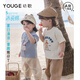 幼歌（YOUGE）【冰瓷棉】嬰幼兒新款卡通萌趣圖案寬松上衣舒軟短袖T 米色 90 cm
