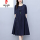 皮爾卡丹（pierre cardin）棉麻連衣裙女2025年夏季新款高端寬松遮肚子洋氣顯瘦薄款亞麻裙子 藏青色 M (建議95-105斤 高品質(zhì))