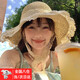蕉京遮陽(yáng)草帽女夏防曬帽海邊沙灘遮陽(yáng)帽蕾絲花邊鏤空大帽檐草編帽子 蕾絲邊遮陽(yáng)帽【米色】 均碼