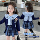 迪士尼朱迪兔子警官女童套裝JK學院風洛麗塔cos春裝夏款襯衫短袖連衣裙 毛衣+長袖襯衫+裙子 120 cm