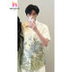 山森南獅新中式情侶裝夏季小眾設計感短袖襯衫男女兩件套法式一裙一衣潮流 男襯衫 XL