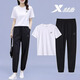 特步運動(dòng)套裝女士春季速干健身跑步休閑服短袖T恤長(cháng)褲兩件套簡(jiǎn)約時(shí)尚 珍珠白 【拉鏈口袋褲子】 L