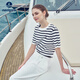 Navigare意大利小帆船女士條紋T恤春夏季休閑簡(jiǎn)約針織體恤百搭簡(jiǎn)約上衣 白底藍紋 L