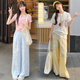 森女部落原創(chuàng)糖果色垂感直筒褲蝴蝶結(jié)小個(gè)子寬松休閑褲夏季新款女 黃色褲子（常規(guī)版）（單件） L