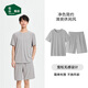 松山棉店小薄荷羅紋男士家居服套裝抑菌透氣運動(dòng)短袖短褲睡衣居家服春夏 短袖短褲-男士-麻灰色 XL （男士180）