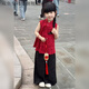 雙魚兔女童夏裝套裝2025新款洋氣兒童新中式無袖夏季女孩國風兩件套潮 紅色上衣 90 建議身高85-90