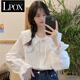 LPOX設(shè)計(jì)感小眾女大翻領(lǐng)襯衫春季新款娃娃領(lǐng)上衣長袖白色法式氣質(zhì)襯衫 白色 L 105斤-115斤