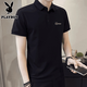 花花公子（PLAYBOY）t恤男夏季純色短袖男士polo衫男休閑商務(wù)上衣男裝 20111/P650黑色 L