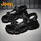 Jeep吉普男鞋 夏季新品真牛皮運(yùn)動(dòng)涼鞋 軟底舒適輕便戶(hù)外防滑沙灘鞋 1585黑色（皮鞋碼） 42