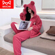 貓人（MiiOW）2024新款睡衣女珊瑚絨秋冬季寬松可外穿加厚家居服網(wǎng)紅款套裝拉鏈 R2201草莓熊 【加厚珊瑚絨】 L 建議[100 120斤]
