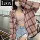 LPOX粉色POLO領(lǐng)格子襯衫外套女裝2025年春夏季新款中長(cháng)款長(cháng)袖上衣 405粉色 XL
