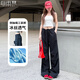 自由系側(cè)抽繩工裝褲女2025夏季新款小個子休閑闊腿速干高腰傘兵休閑褲子