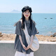 芭芙達妮日系格子短袖襯衫女夏季設(shè)計感小眾文藝襯衣學(xué)生韓系寬松翻領(lǐng)上衣 襯衫 M 100-110斤