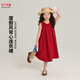 布丁哈魯童裝女童紅色寬松純棉裙子2025夏季新款兒童時(shí)尚度假風(fēng)背心連衣裙