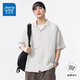 真維斯（Jeanswest）2025夏季舒適感親膚亞麻透氣短袖襯衫男士休閑寬松襯衣清涼外套 米白 【亞麻透氣】 XL 【建議140-160斤】