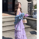 茯見2025新春夏初戀仙女連衣裙超仙云南三亞海邊度假吊帶蛋糕沙灘裙 紫羅蘭M