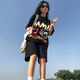 芭芙達(dá)妮網(wǎng)紅炸街運(yùn)動(dòng)套裝女夏季新款短袖學(xué)生寬松韓版時(shí)尚短褲休閑兩件套 黑色 L 【建議100-115斤】