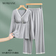 Mom Jane月子服產(chǎn)后莫代爾春秋款帶胸墊孕婦睡衣懷孕期專(zhuān)用哺乳家居服套裝 淺灰色套裝（長(cháng)袖+九分褲） L