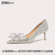 Lily Wei怦然心動(dòng)法式高跟鞋仙女水晶婚鞋細(xì)跟尖頭新娘蝴蝶結(jié) 銀色【跟高6厘米】 37