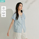 茵曼（INMAN）【51.8%苧麻】茵曼法式系帶襯衫2025年夏季新款女裝慵懶襯衣上衣  淺藍(lán)色 M