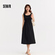 森馬（Semir）森馬連衣裙女拼接肌理中長(cháng)裙氣質(zhì)2024夏修身背心裙 黑色90001 165/88A/L