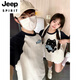 JEEP SPIRIT舒適百搭特別的情侶裝T恤夏季2025新休閑款插肩袖棉短袖套裝男 白黑色男款+白黑色女款 S S =男S+女S