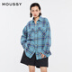 moussy 【趙昭儀同款】女裝新品美式格紋LOGO襯衫028IS430-3091 110藍色 均碼