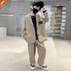 諾佳微淇男童西裝套裝春季2024新款兒童休閑衣服中大童帥氣西服禮服兩件套 卡其 140碼