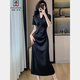 AEMAPE新中式改良旗袍國風(fēng)復(fù)古連衣裙女夏裝2024新款小個子高級感裙子 短袖長款 L 建議110-120斤