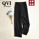 QVI高端品牌亞麻闊腿褲女2025夏季新款寬松休閑高腰垂感棉麻直筒長褲 黑色 XL 【125-140斤】