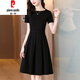 皮爾卡丹（pierre cardin）小個子黑色連衣裙女2025夏裝新款顯高顯瘦裙子氣質(zhì)感女裝夏裙 短袖 XL 110-120斤