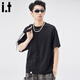 :CHOCOOLATE it純色短袖t恤男夏季新款潮牌寬松百搭休閑半袖簡(jiǎn)約純色青年上衣 黑色 【官方正品】 M 【建議90斤-105斤】