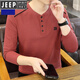 JEEP SPIRIT長(cháng)袖T恤男士潮牌個(gè)性4?？坌蓍eV領(lǐng)打底衫春季青年寬松衛衣服 醬紅 XL 【120-135斤】