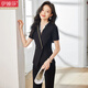 伊婭莎短袖西裝套裝女夏季珠寶店金店銷(xiāo)售職業(yè)正裝服務(wù)員禮儀收銀工作服 黑色外套+西褲 L 建議100-110斤