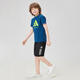 阿迪達(dá)斯 （adidas）新款兒童T恤兒童短袖+短褲套裝 深藍(lán)/綠+黑短褲  128 