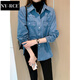NY-RCE牛仔襯衫女春裝新款港風(fēng)復(fù)古小眾上衣藍(lán)色內(nèi)搭疊穿襯衣外套 藍(lán)色 M