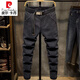 皮爾卡丹（pierre cardin）復古黑灰色牛仔褲男潮流修身小腳彈力長(cháng)褲男士春秋季休閑褲子 黑灰色 CJJ#7751配腰帶 31
