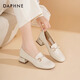 達芙妮官方單鞋女2025春夏新款樂(lè )福鞋女低跟時(shí)尚淑女穆勒鞋通勤百搭女鞋 米白色（珍珠水鉆款） 40