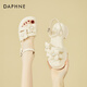 達芙妮（DAPHNE）時尚涼鞋女夏季百搭厚底增高一字扣帶花朵珍珠沙灘鞋女 米色  38 