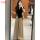 FSHE2025夏裝穿搭一整套新中式國女裝套裝上衣闊腿褲兩件套氣質(zhì)女神范 黑上衣+褲子兩件套裝 XL (120-135)