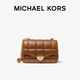 MICHAEL KORS新年禮物秋冬新品輕奢MK女包SOHO方格鏈條單肩斜挎包小號牛皮棕