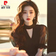 皮爾卡丹（pierre cardin）2025新款法式獨(dú)特漂亮小衫高級(jí)感輕奢黑色雪紡女夏季短袖上衣 黑色 2XL 【建議130-145斤 高品質(zhì)】