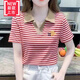 美博鳥（MEIBONIAO）【特價(jià)撿漏】品牌輕奢高檔帶領(lǐng)t恤女polo領(lǐng)短袖T恤女條紋個(gè)性新款 樹葉圖印花【紅色】不掉色不起球 4XL 建議135-150斤
